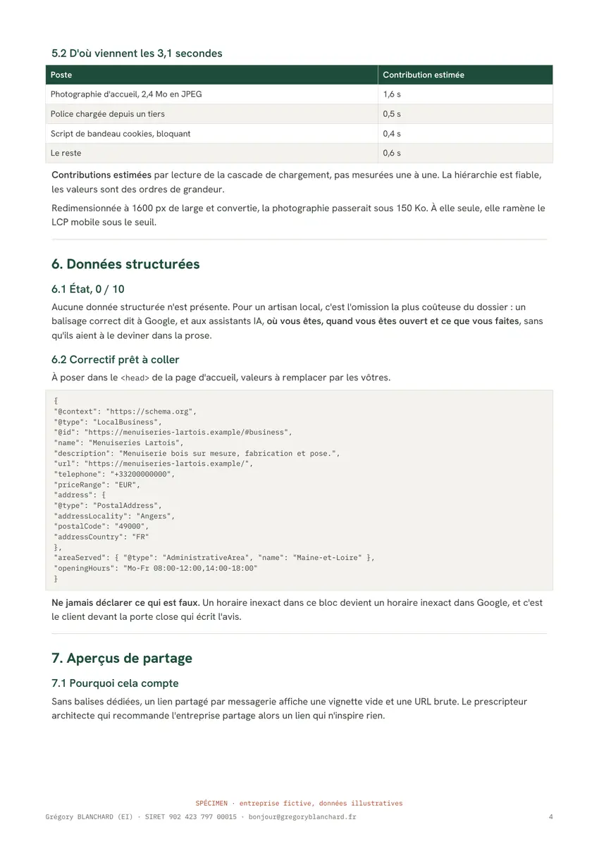 Page 4 du spécimen d'audit SEO.