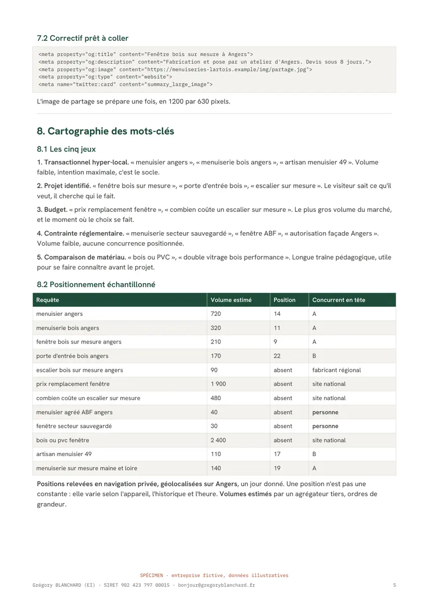 Page 5 du spécimen d'audit SEO.