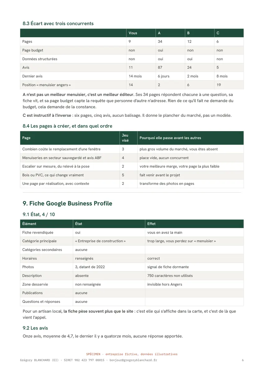 Page 6 du spécimen d'audit SEO.
