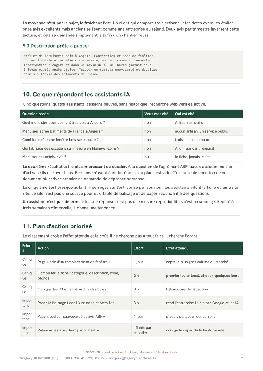 Page 7 du spécimen d'audit SEO.