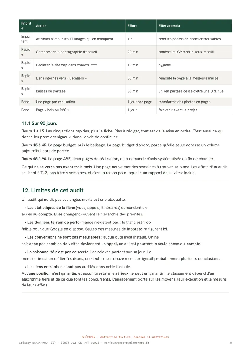 Page 8 du spécimen d'audit SEO.