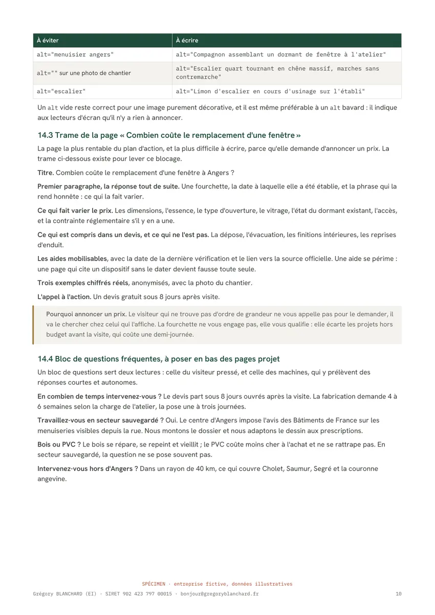 Page 10 du spécimen d'audit SEO.