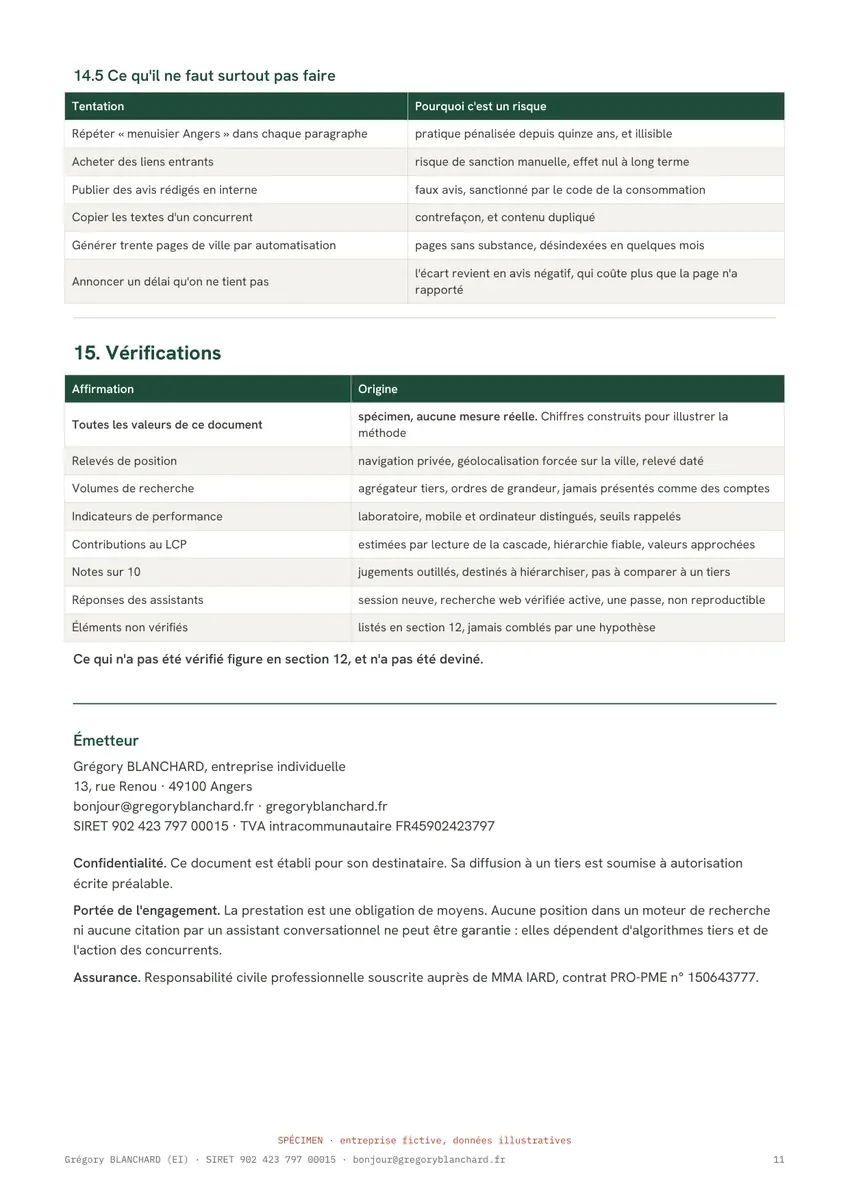 Page 11 du spécimen d'audit SEO.